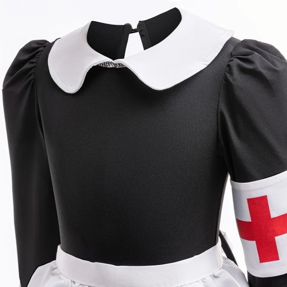 Wartime Girl Nurse Costume 4pcs Includes Dress Apron Hat Armband Size 9-10 - Picture 4 of 16